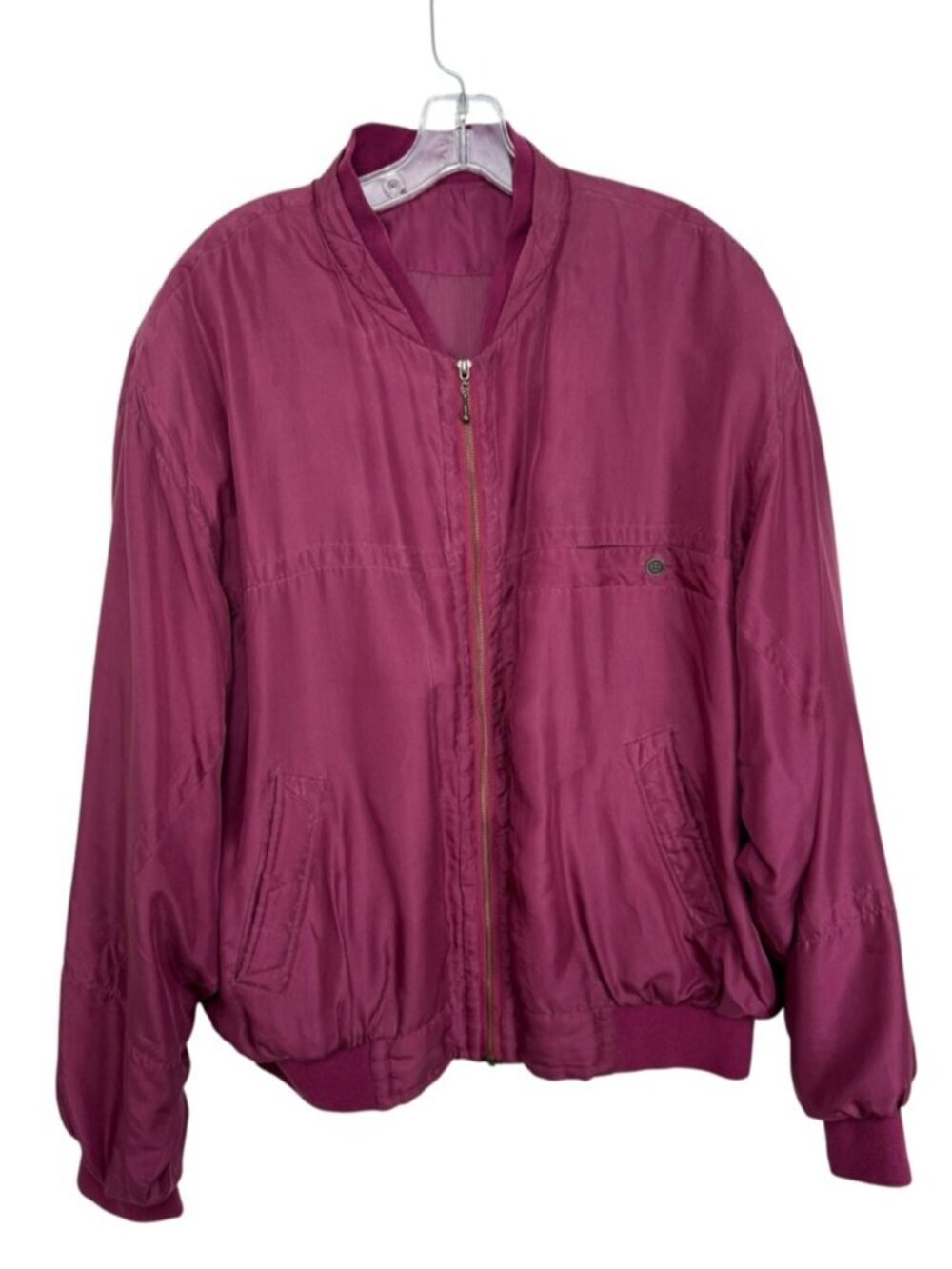 Vintage Silk Bomber Jacket Size XL Red Burgundy Berry